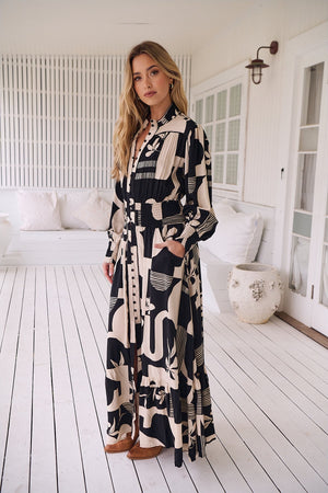 Jaase - Stella Maxi Dress Long Sleeve Shirred Waist - Genevieve Collection - Style House Fashion Jaase