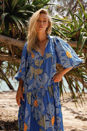 Jaase Loretta Maxi Dress with Pockets V-Neck Tie Bodice - Blue Bell - Style House Fashion Jaase