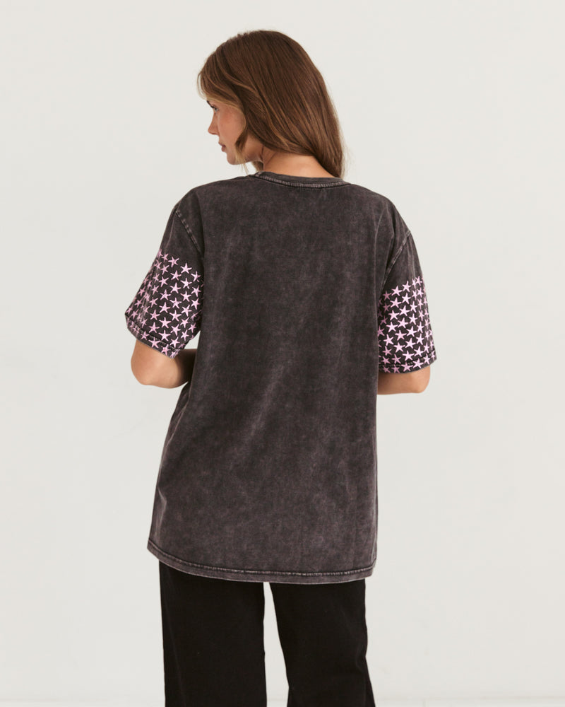 Paper Heart Wild West  Slightly Oversized Vintage T-Shirt - Black Stone Wash
