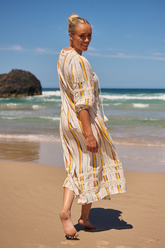 Jaase Meadow Maxi Dress with V Neck Button Bodice - Coloured Sands - Style House Fashion Jaase Jaase Jaase Jaase Jaase Jaase Jaase Jaase