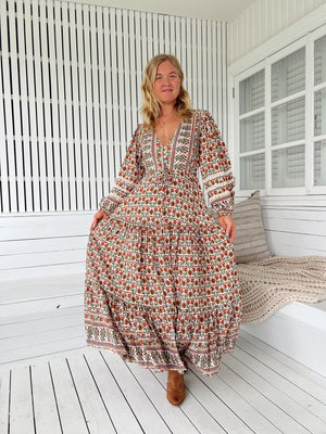 Jaase Teresa Maxi Dress with Long Sleeve Lace Detail Drawstring - Harlowe - Style House Fashion Jaase