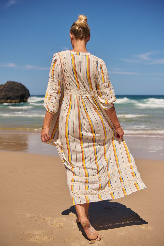 Jaase Meadow Maxi Dress with V Neck Button Bodice - Coloured Sands - Style House Fashion Jaase Jaase Jaase Jaase Jaase Jaase Jaase Jaase