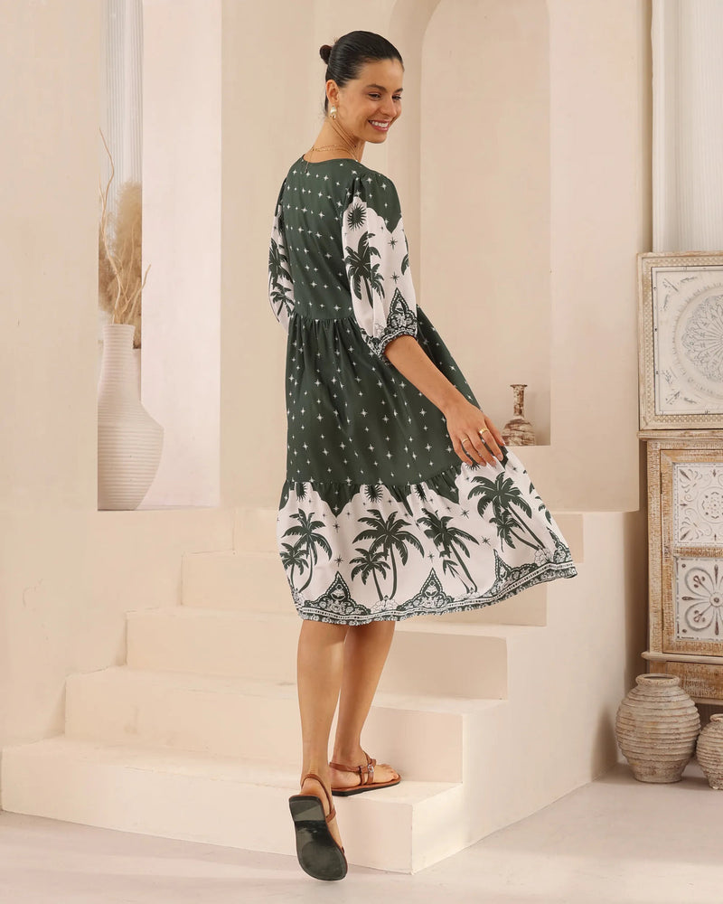 Iris Maxi Dell Midi Dress with Pockets V Neck - Olivine - Style House Fashion Iris Maxi Iris Maxi Iris Maxi Iris Maxi