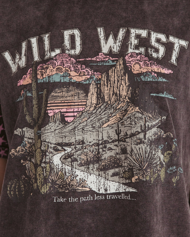 Paper Heart Wild West  Slightly Oversized Vintage T-Shirt - Black Stone Wash