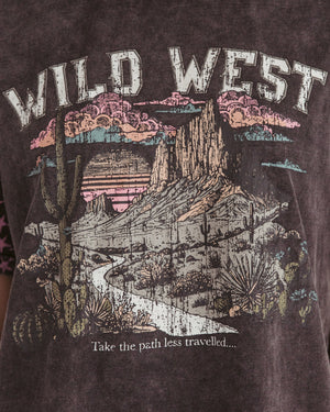 Paper Heart Wild West  Slightly Oversized Vintage T-Shirt - Black Stone Wash