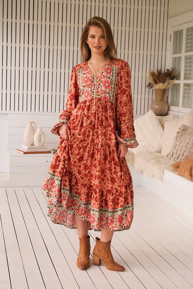 Jaase Eve Midi Dress with Long Billowy Sleeve - Lillianna - Style House Fashion Jaase Jaase
