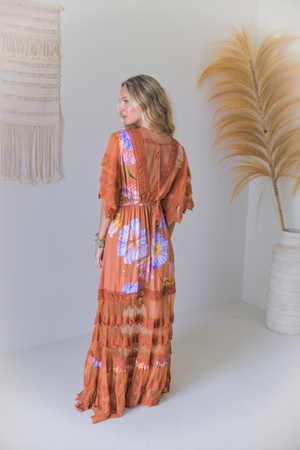 Jaase Bungalow Cotton Lace Maxi Dress with V-Neck Lace Drawstring Batwing Sleeve -Amara Bloom - Style House Fashion Jaase