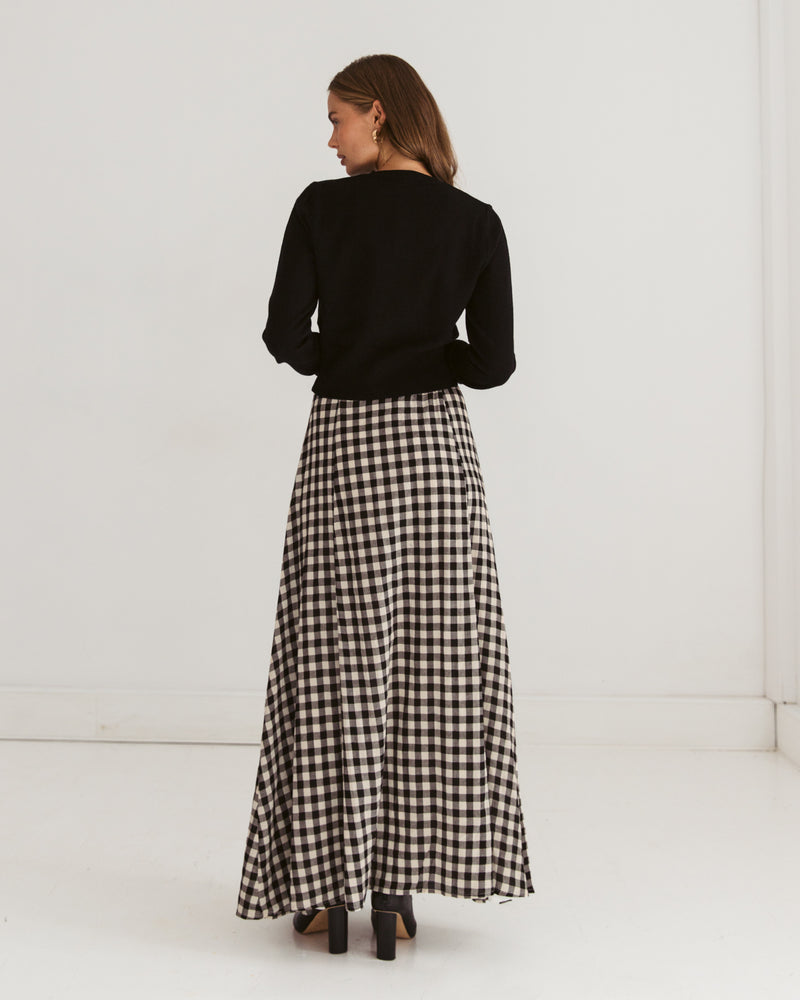 Paper Heart Gingham Maxi Skirt with Elastic Waist A-Line - Gingham