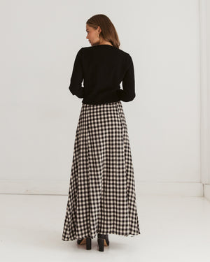 Paper Heart Gingham Maxi Skirt with Elastic Waist A-Line - Gingham