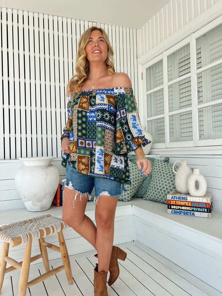 Jaase Clover Top Blouse with Off Shoulder Boho Sleeve - Emerald Cove - Style House Fashion Jaase