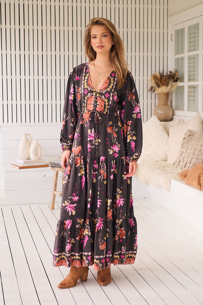 Jaase Teresa Maxi Dress Long Billowy Sleeve - Monarch Bloom - Style House Fashion Jaase