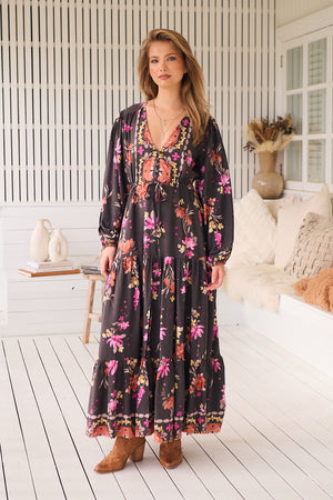 Jaase Teresa Maxi Dress Long Billowy Sleeve - Monarch Bloom - Style House Fashion Jaase