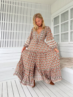 Jaase Teresa Maxi Dress with Long Sleeve Lace Detail Drawstring - Harlowe - Style House Fashion Jaase
