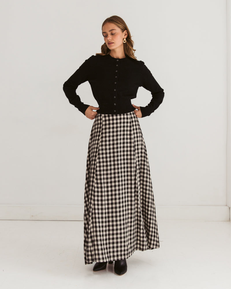 Paper Heart Gingham Maxi Skirt with Elastic Waist A-Line - Gingham