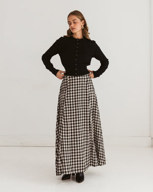 Paper Heart Gingham Maxi Skirt with Elastic Waist A-Line - Gingham