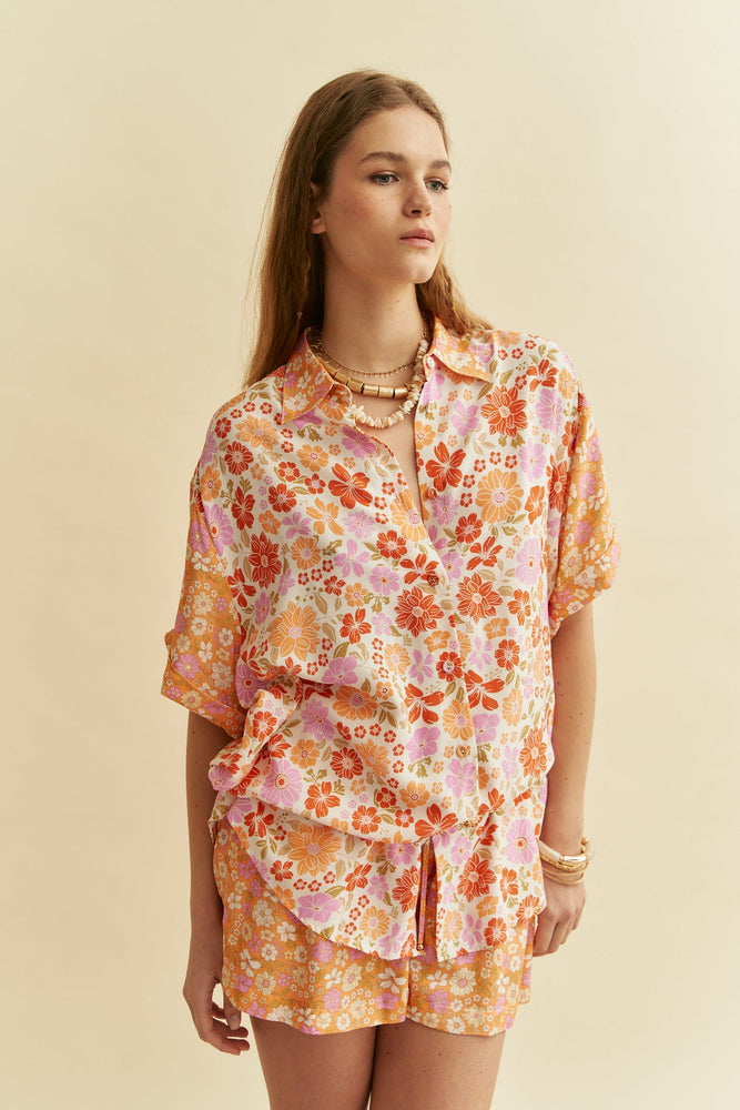 Jaase Paige Shirt Blouse with V Neck Collar Buttoned Front - Crystal - Style House Fashion Jaase