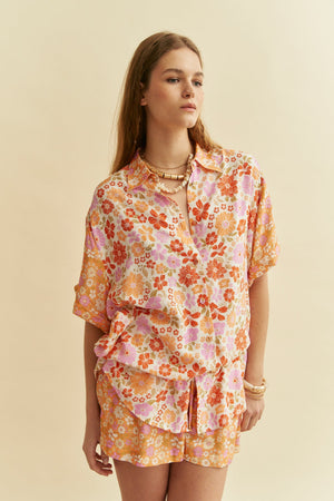 Jaase Paige Shirt Blouse with V Neck Collar Buttoned Front - Crystal - Style House Fashion Jaase