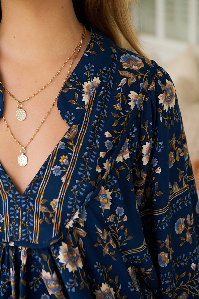 Jaase Boheme Blouse Top with Mandarin Collar V Neck Pockets - Adeline - Style House Fashion Jaase