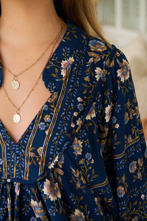 Jaase Boheme Blouse Top with Mandarin Collar V Neck Pockets - Adeline - Style House Fashion Jaase