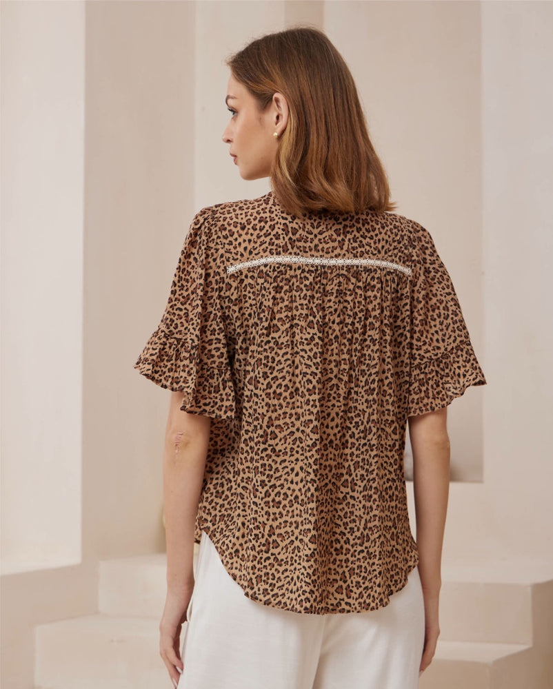 Iris Maxi Jazz Bohemian Blouse V Neck Buttoned - Leopard - Style House Fashion Iris Maxi