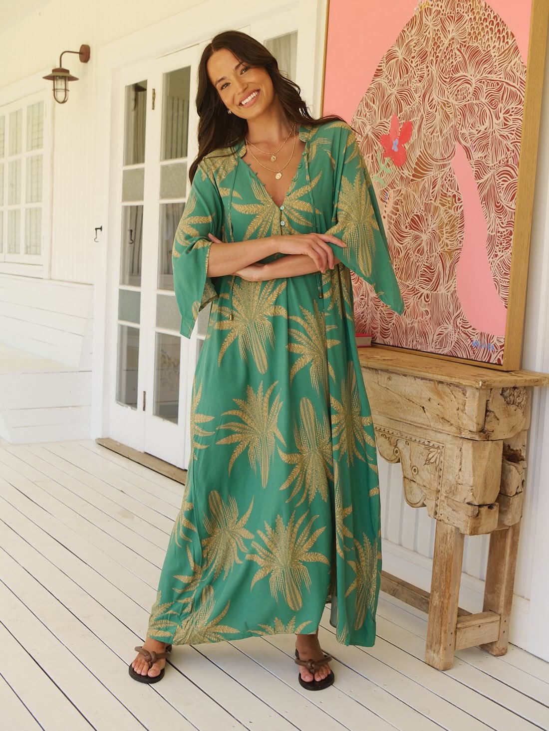 Jaase Bree Maxi Dress with V Neck Button Bodice Hankerchief Sleeve - Island Luxe - Style House Fashion Jaase Jaase Jaase