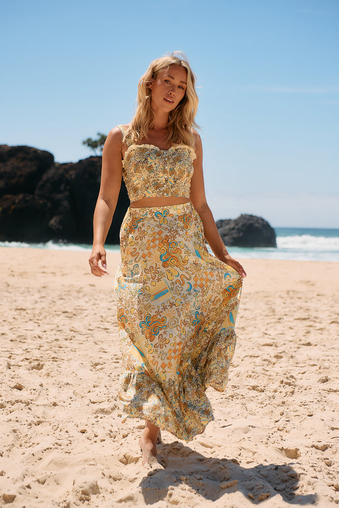 Jaase Holiday Maxi Skirt with Pockets Elastic Back Frill Hem - Sonnie - Style House Fashion Jaase