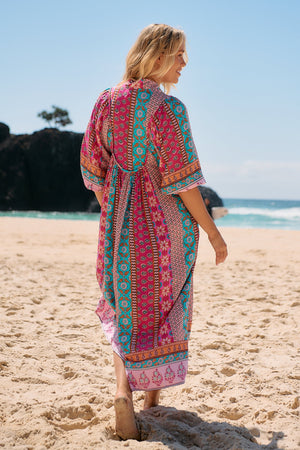 Jaase Boheme Midi Dress with Mandarin Collar V Neck Pockets - Cedella - Style House Fashion Jaase