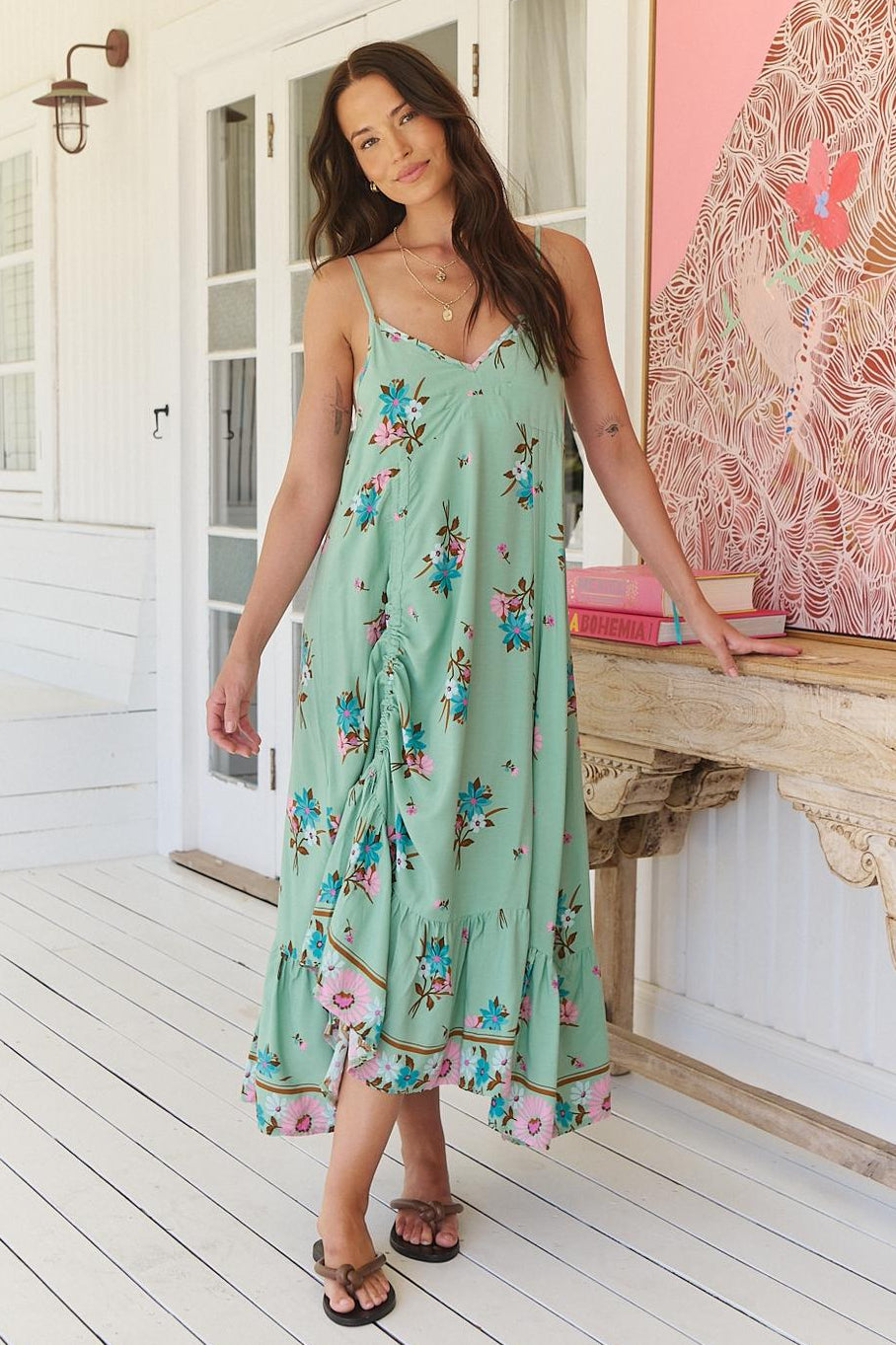 Jaase Kimi Midi Dress with Adjustable Straps V- Neck Hi-Low Hem Detail - Meribel - Style House Fashion Jaase