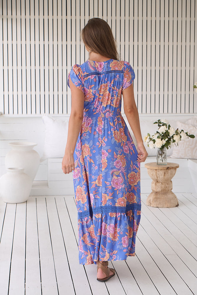 Jaase Carmen Maxi Dress with Cap Shell Sleeve V Neck Pockets - Glastonbury - Style House Fashion Jaase