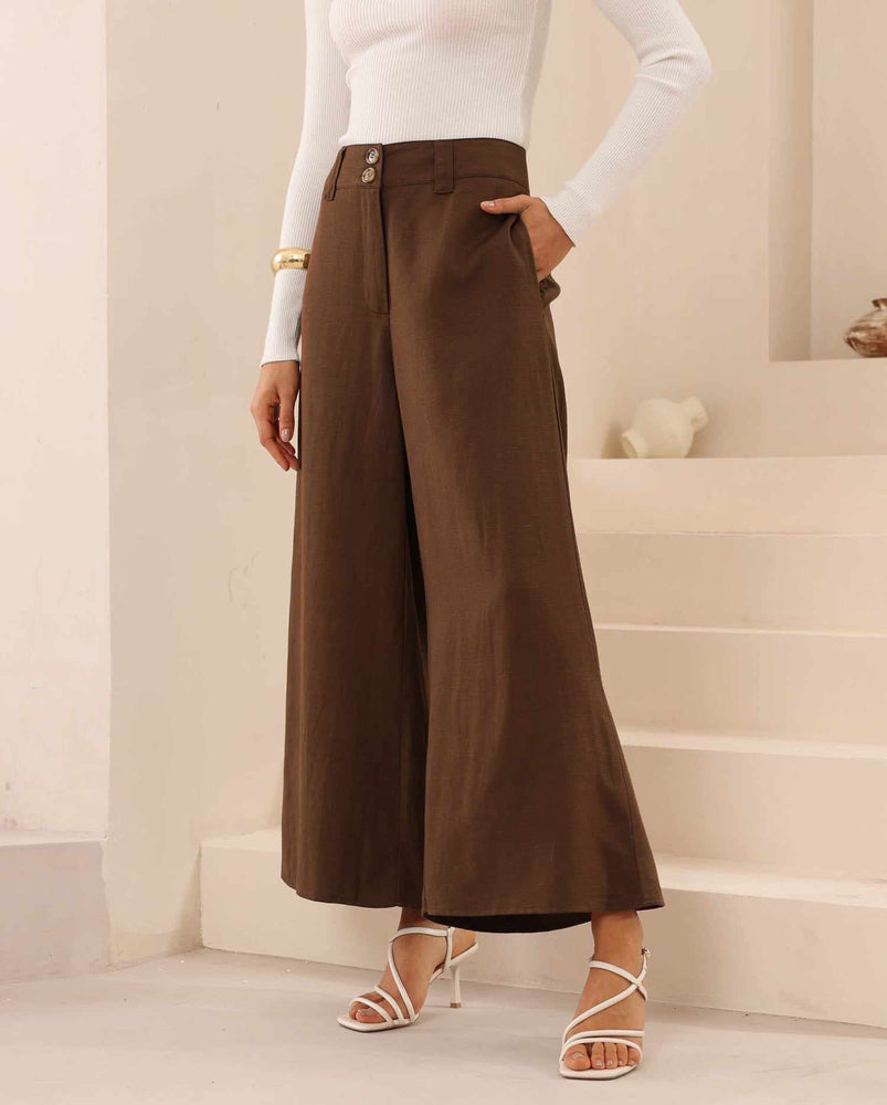 Iris Maxi Joplin Silk Linen Pants Button Zip Front - Chocolate - Style House Fashion Iris Maxi Iris Maxi