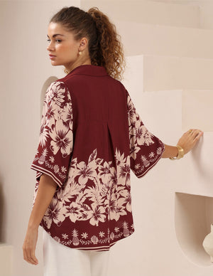 Iris Maxi Mindy Shirt Blouse with Collar Buttoned Front - Camellia - Style House Fashion Iris Maxi