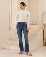 Iris Maxi Jenna Stretch Mid Low Rise Cargo Boot Leg Denim Jeans - Mid Blue - Style House Fashion Country Denim Country Denim
