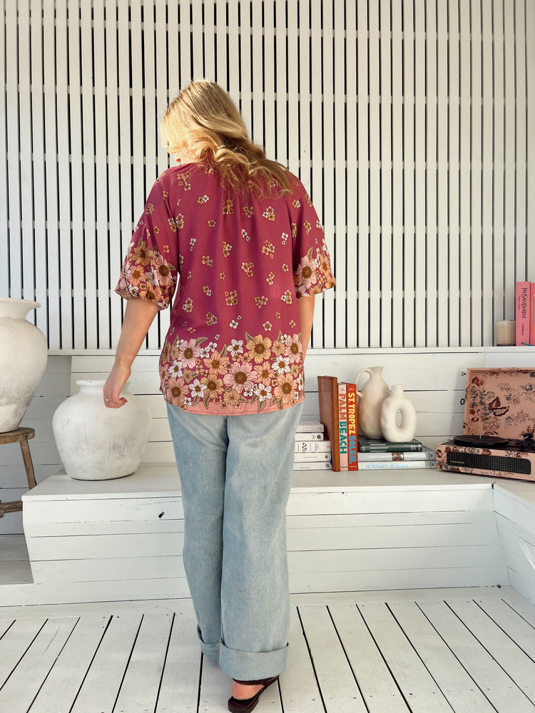 Jaase Arden Blouse with V-Neck Buttoned Half Sleeve Elastic Cuff - Bee Orchid - Style House Fashion Jaase