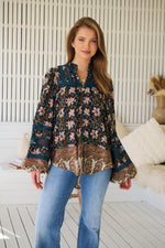 Jaase Nadia Blouse with V-Neck Lace Buttons Balloon Sleeve - Nomade - Style House Fashion Jaase