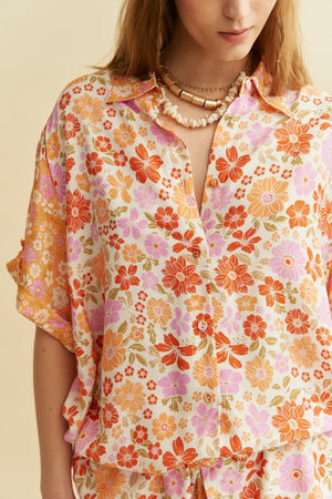 Jaase Paige Shirt Blouse with V Neck Collar Buttoned Front - Crystal - Style House Fashion Jaase