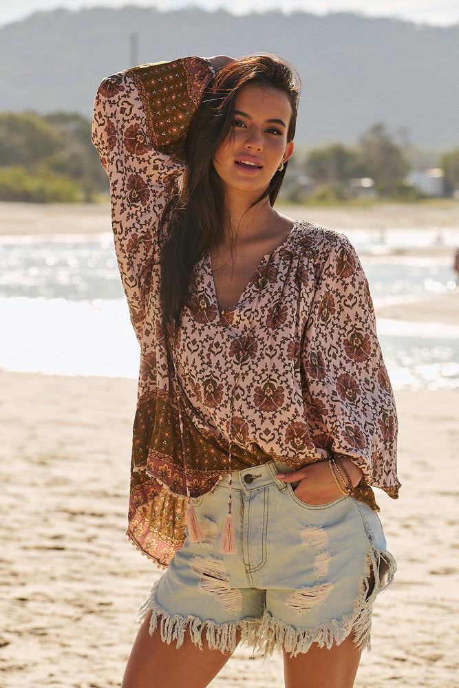 Jaase Rue Top Blouse with V Neck Billowy Sleeve - Wild Gypsy - Style House Fashion Jaase