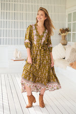 Jaase Mila Midi Dress with V Neck Billowy Sleeve - Amalie - Style House Fashion Jaase