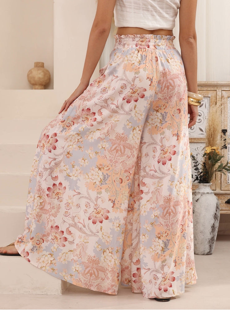 Iris Maxi Palazzo Pants with Drawstring Waist Wide Leg - Rosewater