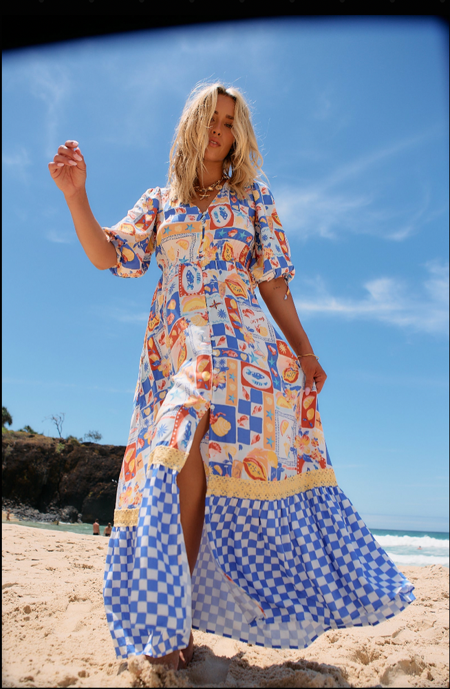 Jaase Molli Maxi Dress with Half Sleeve V Neck Pockets - Viva De Sol