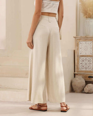 Iris Maxi Joplin Silk Linen Pants Wide Leg - Natural