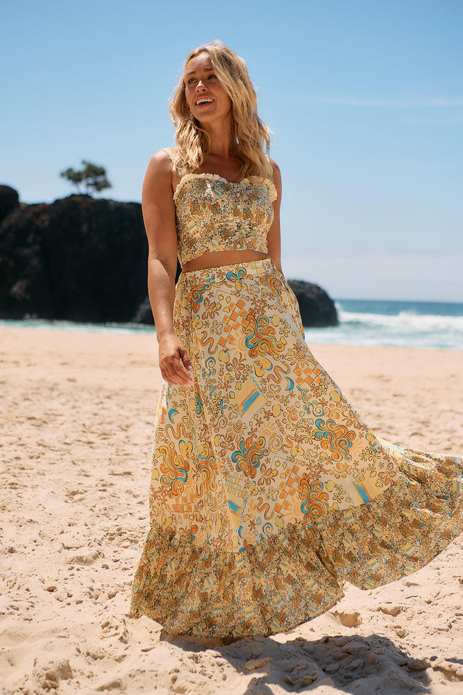 Jaase Holiday Maxi Skirt with Pockets Elastic Back Frill Hem - Sonnie - Style House Fashion Jaase