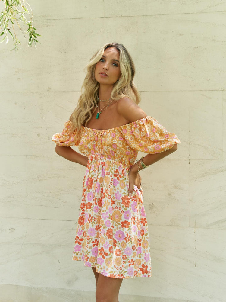 Jaase Elide Mini Dress V Neck Off Shoulder Elastic Waist - Crystal - Style House Fashion Jaase Jaase