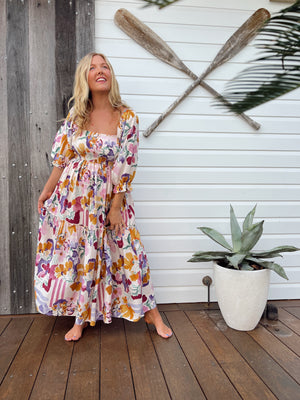 Jaase Tulli Midi Dress with Shirred Bodice Pockets Puff Sleeve - Sweet Lilly - Style House Fashion Jaase Jaase Jaase
