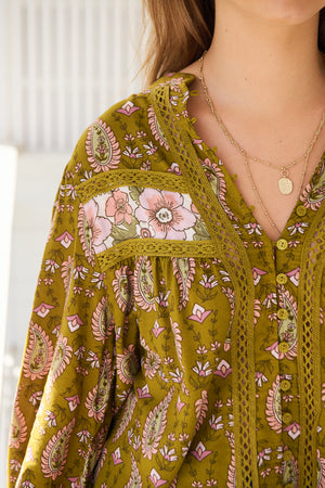 Jaase Bee Blouse Top with Mandarin Collar V Neck Buttons Lace Detail - Amalie - Style House Fashion Jaase Jaase Jaase Jaase