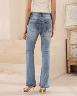 Iris Maxi Jedda Stretch Mid Low Rise Boot Leg Denim Jeans - Light Blue