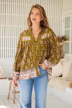 Jaase Bee Blouse Top with Mandarin Collar V Neck Buttons Lace Detail - Amalie - Style House Fashion Jaase Jaase Jaase Jaase