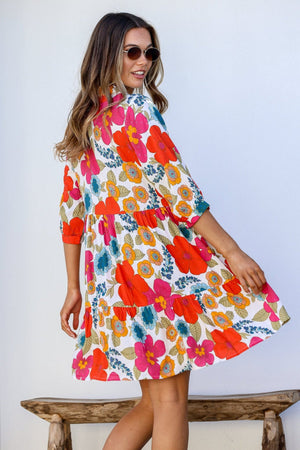 Joop & Gypsy Kaya Mini Dress with V Neck Buttons Pockets - Red Tropics - Style House Fashion Joop and Gypsy Joop and Gypsy Joop and Gypsy Joop and Gypsy