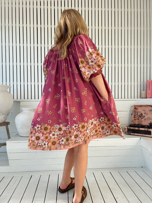 Jaase Evelyn Mini Dress with Pockets V Neck Buttoned Relaxed Shift - Bee Orchid - Style House Fashion Jaase