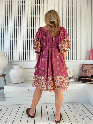 Jaase Evelyn Mini Dress with Pockets V Neck Buttoned Relaxed Shift - Bee Orchid - Style House Fashion Jaase