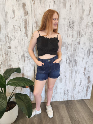 Country Denim Jessie High Rise Stretch Shorts - Dark Blue